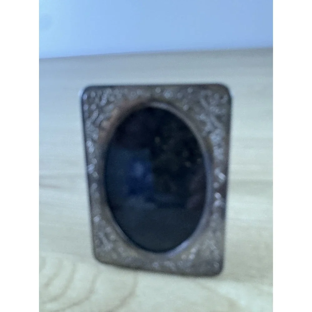 Vintage Pewter Tone Oval Picture Frame Floral Bow Ribbon Easel Back Cottage
